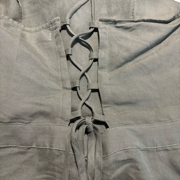 ABERCROMBRIE & FITCH Sz 4 Jumpsuit Linen Blend Wide Leg Cropped Zipper Lace Up - Picture 12 of 13